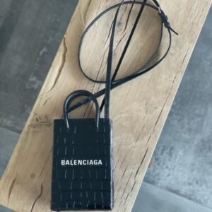 BALENCIAGA Shopping phone holder with croc embossed effect