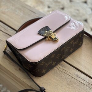 LOUIS VUITTON Cherrywood Handbag Vernis with Monogram Canvas BB